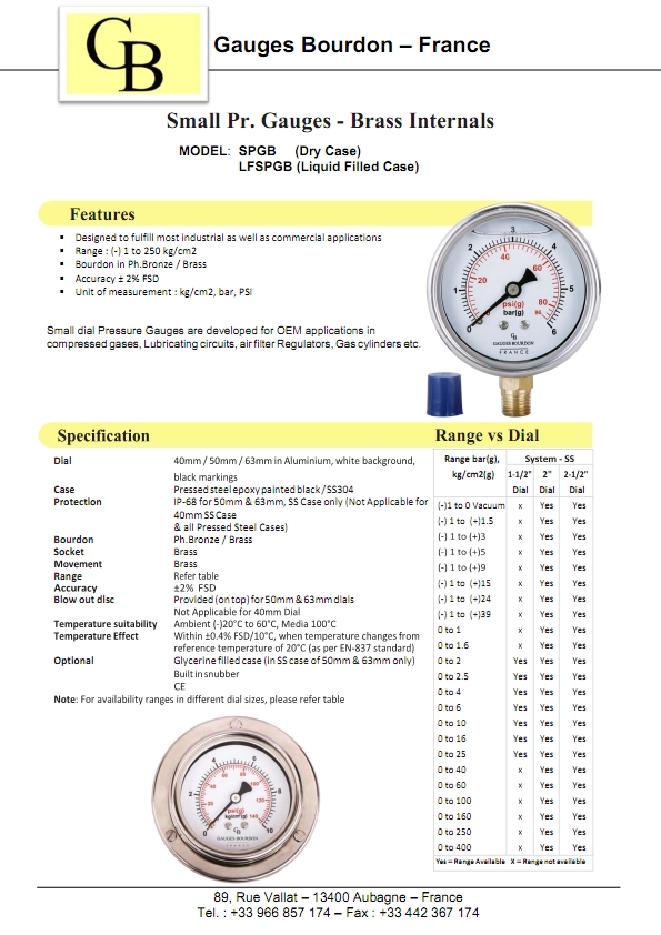Thông số kỹ thuật của đồng hồ đo áp suất GB