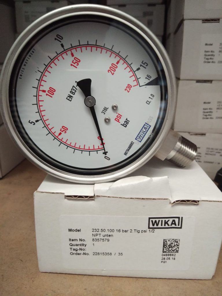 Đồng hồ đo áp suất WIKA chân đứng inox toàn bộ model 232.50
