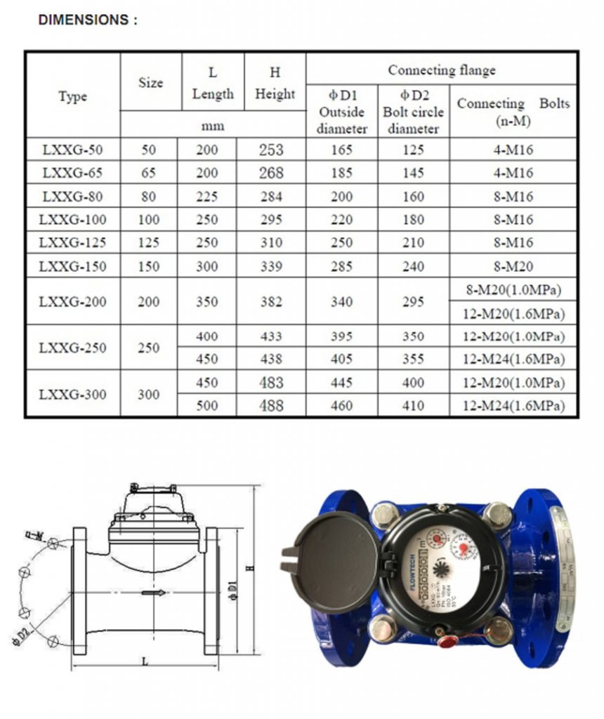 Thông số và cấu tạo của đồng hồ nước thải Flowtech Malaysia DN300