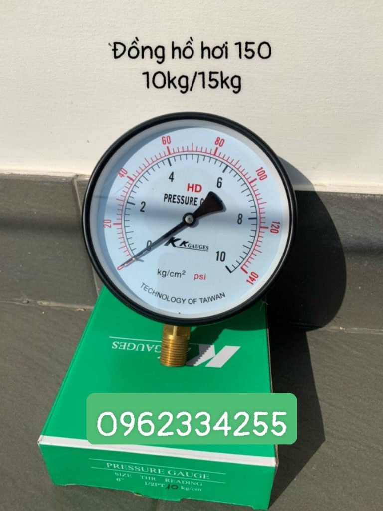Đồng hồ áp suất hơi KK phi 150mm, 0-10kg/cm2, 0-15kg/cm2