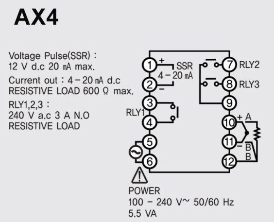 Sơ đồ đấu dây bộ điều khiển nhiệt độ Hanyoung AX4-1A