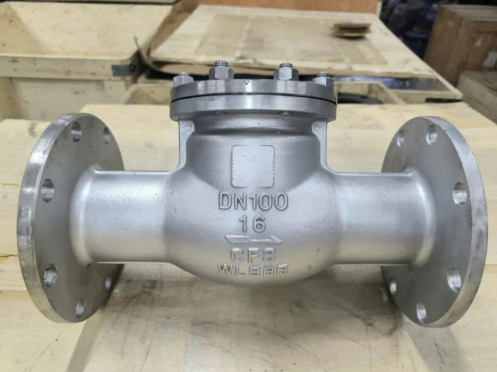 Van 1 chiều lá lật mặt bích inox DN100